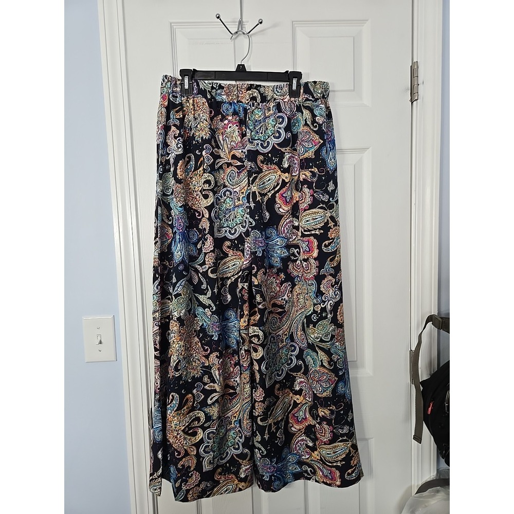 Unbranded Womens Size XXL Dark Blue Paisley Pull On Wide Leg Elastic Waist Pants
